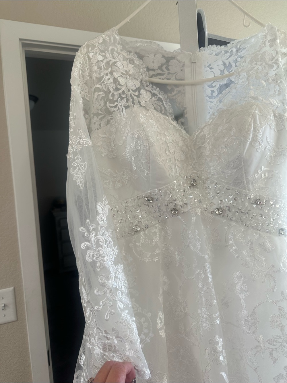 Long Sleeve Lace A-Line Wedding Gown in Ivory - Picture 8 of 8